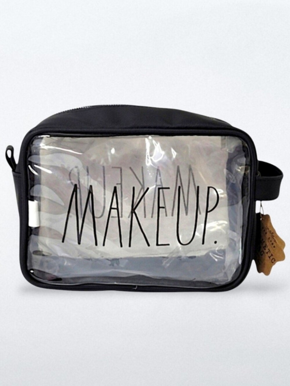 Rae Dunn Clear Cosmetic Bag with Zipper and Black Accent Color